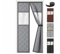 Rideau de Porte Anti Froid Thermique Magnétique avec Clair Coupe | Toile Oxford Matelassée Fermeture Aimantée pour Porte D'Entrée Chambre Balcon, Sangles À Boucle(Gray,70x210cm)