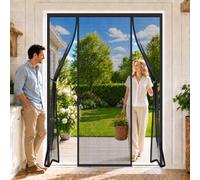 Rideau de Porte Antimoustique Double 230x275cm Fermeture magnétique automatique pour un passage mains libres Laisse Passer l'Air Frais pour Porte Double Noir
