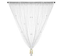 Rideau de Porte, Argent décorative Rideau à Cordes 100 x 200 cm Panneau Mural Fenêtre Porte Salle de Frange, ideau de Porte à Fils, moustiquaire, divise-pièce, Mariage de Noël Chambre (Perle-Blanche)