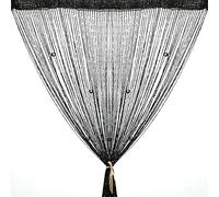 Rideau de Porte, Argent décorative Rideau à Cordes 100 x 200 cm Panneau Mural Fenêtre Porte Salle de Frange, ideau de Porte à Fils, moustiquaire, divise-pièce, Mariage de Noël Chambre (Perle-Noir)