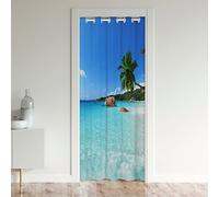 Rideau de Porte de L'Océan,Feuille de Palmier Imprimé Rideau D'Occultation,Plage D'Été Hawaii Vacances Style Vert Palmier Tropical Nature Océan Thème Rideau de Porte de Chambre À Coucher,86x203