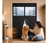 Rideau de Porte Isolant Thermique avec Fenêtre, Anti-Froid | Rideau Magnétique pour Porte, Oxford Épaisse Économie d'Énergie, Résistant aux intempéries(Noir,Fit Door Size 370"*210cm)