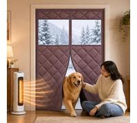 Rideau de Porte Isolant Thermique avec Fenêtre, Anti-Froid | Rideau Magnétique pour Porte, Oxford Épaisse Économie d'Énergie, Résistant aux intempéries(Brun,Fit Door Size 135"*210cm)