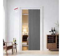 Rideau de porte magnétique 120 x 200 cm - Pliable - Occultant - Porte intérieure pliable - Sans perçage - Avec rail adhésif - Crochets - Pour armoires, salle de bain, chambre à coucher, salon - Gris