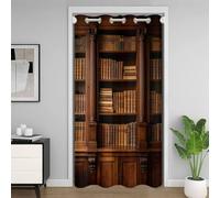 Rideau de Porte Occultant Effet Isolant Thermique Anti-Froid, Motif 3D Bibliothèque Vintage Bureau D'étude 80x180cm avec Oeillets, pour Chambre Enfant et Porte Intérieure 1 pièce D2884