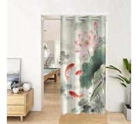 Rideau de Porte Occultant Effet Isolant Thermique Anti-Froid, Motif 3D Encre de Chine Style Chinois Lotus et Carpe Koï 132x214cm avec Oeillets, Séparation de Pièce pour Porte Haute 1 pièce D1833