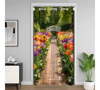 Rideau de Porte Occultant Effet Isolant Thermique Anti-Froid, Motif 3D Jardin de Tulipes Champ de Fleurs Champêtre 86x203cm avec Oeillets, pour Chambre et Appartement 1 pièce D1456