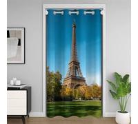 Rideau de Porte Occultant Effet Isolant Thermique Anti-Froid, Motif 3D Paris, France Paysage Urbain 140x240cm avec Oeillets, Séparation de Pièce pour Dressing Salon 1 pièce D2670