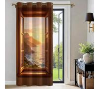 Rideau de Porte Occultant Effet Isolant Thermique Anti-Froid, Motif 3D Vue sur La Mer Depuis La Fenêtre Coucher de Soleil 140x260cm avec Oeillets, Séparation de Pièce pour Plafond Haut 1 pièce D2606