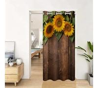 Rideau de Porte Occultant Effet Isolant Thermique, Motif 3D Tournesols sur Planche de Bois Campagne Champêtre Vintage 140x260cm avec Oeillets, Séparation de Pièce pour Plafond Haut 1 pièce D2573