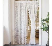 Rideau de porte, rideau de café, voilage, broderie florale, rideau de porte en dentelle, 100 x 100 cm - Blanc Étiquette