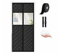 Rideau de Porte, Rideau Thermique Magnétique avec Fenêtre Transparente | Tissu Oxford Matelassé, Fenêtres en PVC et Garnissage Isolant pour Une Entrée Claire et Confortable(Black,190x210cm)