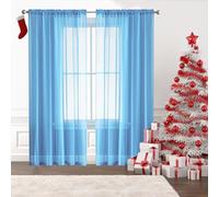 Rideau Décoratif à Œillets Argentés 120 x 160 cm 100% Polyester/Transparent Intérieurs Anti Chaleur/Froid Rideau Chambre pour Mariage de Noël Chambre, Bleu Ciel