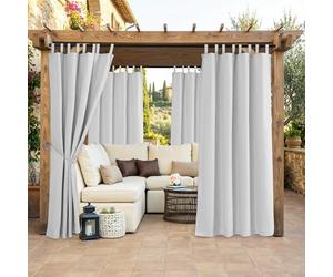 Rideau d'extérieur avec fermeture Velcro - 255 x 215 cm - Gris/blanc - Extra large - Imperméable - Protection solaire - Coupe-vent - Brise-vue latéral - Sans perçage - Pour balcon, terrasse