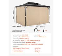 Rideau d'intimité pour Tonnelle Imperméable Extérieur-VEVOR-Rideaux pour Pergola-281 x 341 x 214 cm-4 Panneaux-Kaki