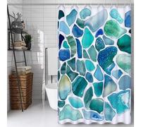 Rideau Douche 120x160cm Polyester Lavable en Machine Imperméable Rideaux de Douche avec œillets et 12 Crochets, Ourlet Lesté, pour Salle de Bain Domicile Baignoire Cabine (Bleu Géométrie) Y#137
