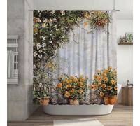 Rideau Douche 165 x 180 cm, Rétro Rideau de Douche Porte Motif avec 12 Plastique Crochets, Rideaux de Baignoire Tissu Polyester Imperméable, Ourlet Lesté, Decoration Salle de Bain, Cadeau Femme G-949