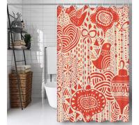 Rideau Douche 180x210cm Polyester Lavable en Machine Imperméable Tissu Rideaux de Douche avec 12 Crochets en C, Ourlet Lesté, pour Salle de Bain Domicile Baignoire Cabine, Hôtel (Rouge Crème) D#679