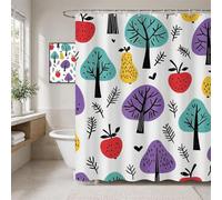 Rideau Douche en Polyester Textile Coloré, Rideau de Douche Tissus Imperméable avec Ourlet Lesté et 12 Crochets, Lavable en Machine, Decoration Salle de Bain 140x180 cm (Dessin Animé) T-X46