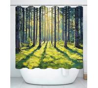 Rideau Douche L170 x l230cm Polyester Impression Lavable en Machine Rideaux de Douche avec œillets et 12 Crochets en C, Ourlet Lesté, pour Salle de Bain Domicile Baignoire Cabine Vert Printemps J#541