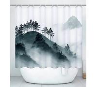 Rideau Douche Montagne L150 x l150cm Rideau de Douche Brouillard Shower Curtain-Impression Polyester Tissu-avec œillets et 12 Crochets-Tissu Lavable en Machine-Imperméable-Salle de Bain-Hôtel J#538