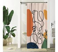 Rideau Douche Visage Abstrait,Rideau de Douche Boho Milieu du Siècle Terracotta Femme Rideau de Baignoire Anti Moisissure Imperméable Tissu Polyester Lavable Rideau Salle de Bain 180Lx240Hcm~00054