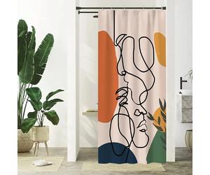 Rideau Douche Visage Abstrait,Rideau de Douche Boho Milieu du Siècle Terracotta Femme Rideaux de Baignoire Anti Moisissure Imperméable Tissu Polyester Lavable Rideaux Salle de Bain 150x180cm~00049