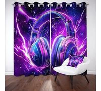 Rideau écouteurs éclair Occultant 2 Pièces, Rideaux Thermique Gamer Dessin Animé Fantastique Rideau Opaque à Oeillets, Isolant Anti Chaleur, 70X225 cm, Salon Intérieurs