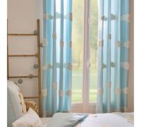 Rideau En Coton Motifs Brodés Ballerines - Tufy Bleu 140x260