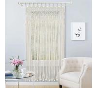 Rideau en macramé - Rideau de porte/fenêtre - 120 × 195 cm - Fait main - Style bohème - Semi-transparent 41-85 % - Fil de coton, 1 panneau - Blanc