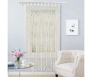 Rideau en macramé - Rideau de porte/fenêtre - 120 × 195 cm - Fait main - Style bohème - Semi-transparent 41-85 % - Fil de coton, 1 panneau - Blanc