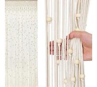 Rideau en macramé Unyqoos® avec perles en bois – 1 panneau de 90x200 cm, en coton, séparateur de pièce de style bohème et rideau de porte/fenêtre, blanc cassé