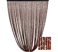 Rideau en perles de bois brun fait à la main - 100 % fils de bambou naturels - tige noire - utilisat Cm. 100x220