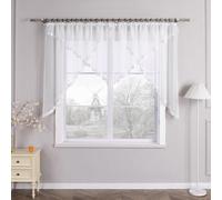 Rideau en satin blanc avec voile transparent et ruban à plis, dimensions : 145 x 450 cm
