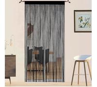 Rideau Fil Rideau Porte Fenetre Rideau Anti Mouches pour Porte Exterieur Moustiquaire Noir 90L X 200H cm (1 Panneaux)