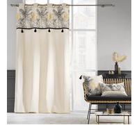 Rideau œillets 140x240 cm polycoton beige/or avec pompons et haut métallisé