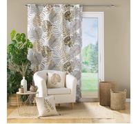 Rideau œillets Mogador 140x260 cm - Polyester tamisant imprimé feuilles tropicales métallisé