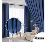 Rideau,Imitation Coton Lin Rideau 3 Couches de Thermique Isolant Anti Froid,Rideau occultant pour Chambre-140*260cm Bleu 2 Pièces