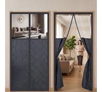 Rideau Isolant Thermique, Protection Coupe Vent, Rideau Porte Coulissante | Fixation sans perçage, fermeture automatique, Garde au chaud l'hiver pour salon(Noir,210x250cm)