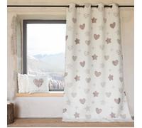 Rideau jacquard à œillets avec motif cœur Lin 140x260 cm