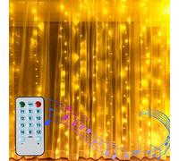 Rideau lumineux - 2 m x 2 m - Éclairage de Pâques - Fonctionnement à piles Blanc chaud Télécommande Son activé Synchronisation de la musique Pour chambre et balcon