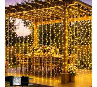 Rideau Lumineux 2 Pièces 3m x 3m 300 LED Guirlande Lumineuse Extérieur | Transformateur, Étanche 8 Modes & Timer Rideau LED Décoration Intérieur Fenêtre Chambre Mariage Fête Pergola Blanc Chaud