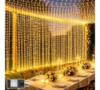 Rideau Lumineux 6m x 3m 600 LED Guirlande Lumineuse Extérieur et Intérieur | Transformateur, Étanche 8 Modes & Timer Rideau LED Décoration Fenêtre, Chambre, Mariage, Fête, Jardin, Pergola, Blanc Chaud