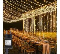 Rideau lumineux 6x3 m - 600 LED blanc chaud, 8 modes, alimentation USB, télécommande, pour intérieur & extérieur