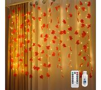 Rideau Lumineux En Feuilles D'éRable D'Automne, Rideau Lumineux Decoration Automne, Led Guirlande Lumineuse IntéRieur Feuille D'éRable, 8mode D'éClairage Avec TéLéCommande,Pour DéCoration Automne (A)
