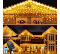 Rideau lumineux LED solaire, 7 x 0,8 m, 256 LED, 8 modes, étanche, avec télécommande
