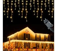 Rideau Lumineux Noel Extérieur 15M 600LEDs Guirlande Lumineuse Exterieur 8 Modes Decoration Noel Exterieure Rideau Lumineux acec Timer Étanche IP44 pour Noël, Mariage, Fête, Balcon, Toit, Blanc Chaud