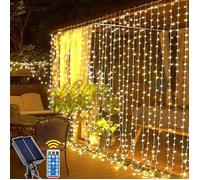 Rideau lumineux solaire 3m x 3m - 300 LED blanc chaud - 8 modes d'éclairage - Étanche pour extérieur et intérieur - 300LED