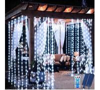 Rideau Lumineux Solaire Extérieur, 3m x 3m 300LED Lumineuse Solaire avec Télécommande, 8 Modes Cascade Solaire (Blanc Froid)