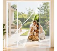Rideau Magnétique pour Porte Double Blanc 190x185cm Fixation simple avec ruban adhésif puissant, sans endommager les encadrements Profitez de l'été en Famille